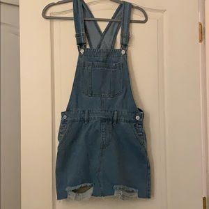 Frayed jean skirt overalls